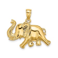 10k Yellow Gold Elephant Pendant Raised Trunk Animal Charm Hindu Buddhist Symbol
