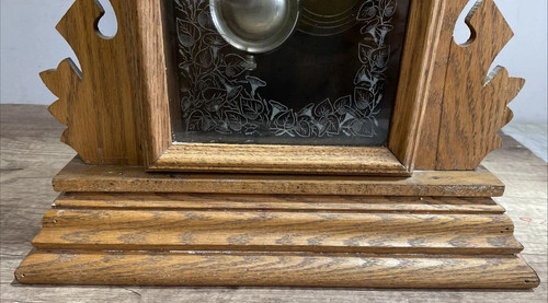 New Haven Lebkuchen Küche/Salon Kaminuhr mit Pendel, Schlüssel Glockenspiel FUNKTIONIERT - Bild 3 von 14