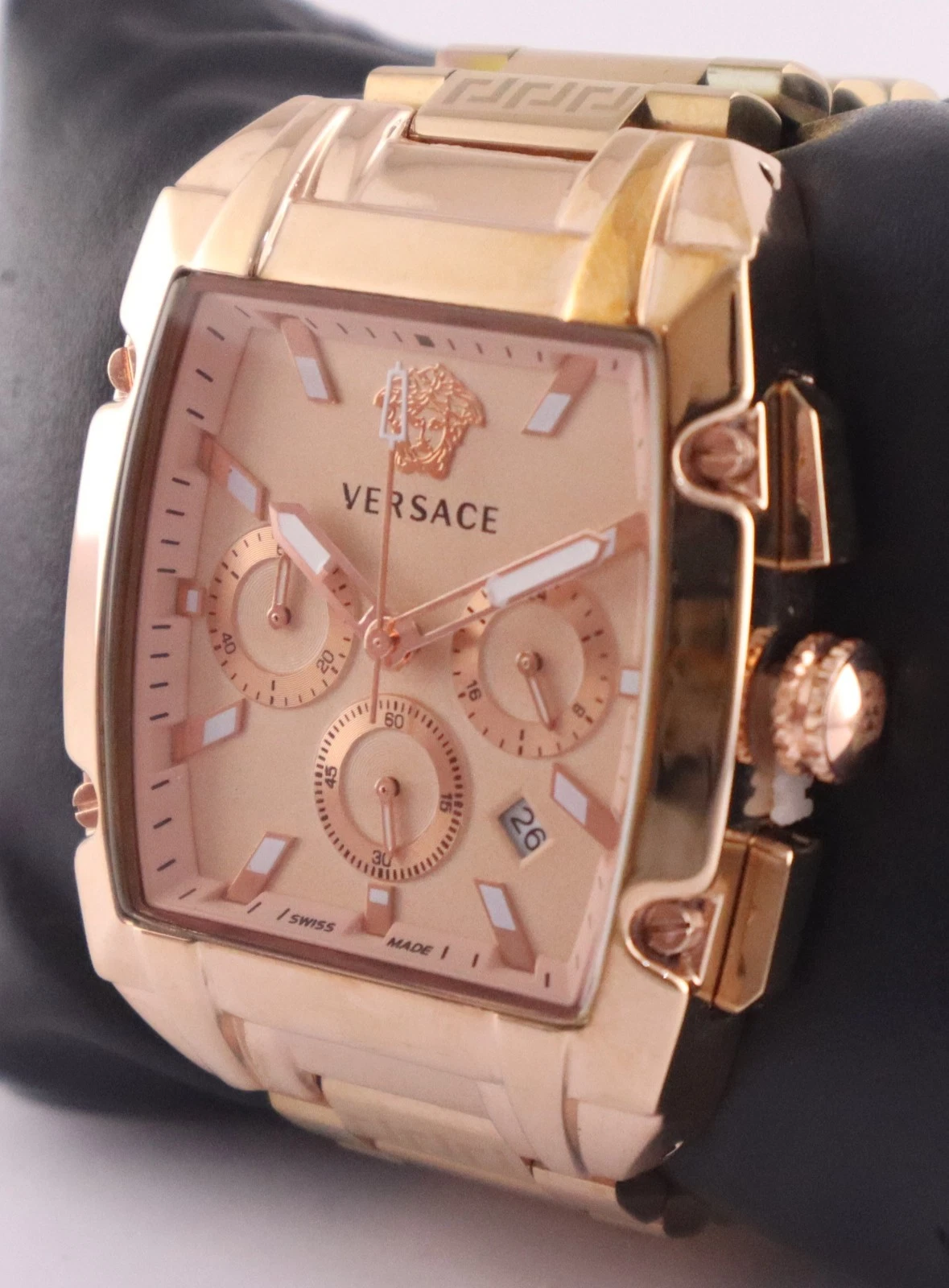 Orologio da polso uomo quarzo cronografo lusso Versace quadrante oro rosa "Stay Punctual"