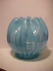 Vintage 4 1/4" Unmarked Fenton Blue Opalecent Rib Art Glass Rose Bowl Vase
