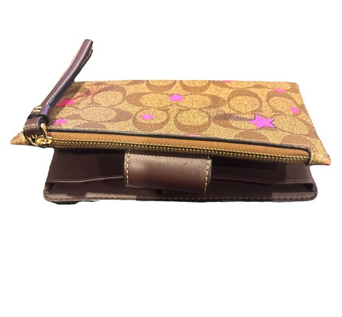 Coach C7292 Tech Wallet Wristlet Signature Canvas With Disco Star Print Khaki - Picture 4 of 8