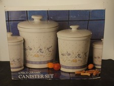 4 Piece White/Blue Ceramic Goose Kitchen Cani...