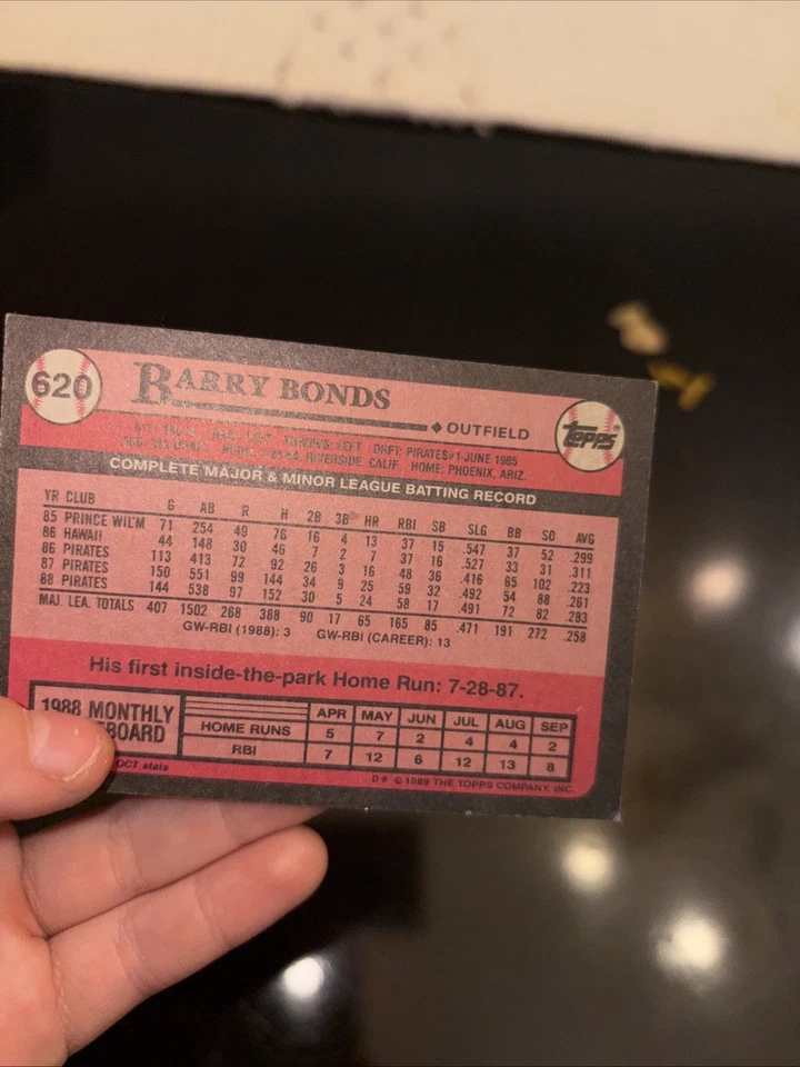 Tarjeta de error ondulada 1989 Topps - Barry Bonds #620 Foto 2 de 3