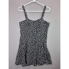 Forever 21 Floral Mini Dress Womens Small Black White Daisy Button Front Rayon