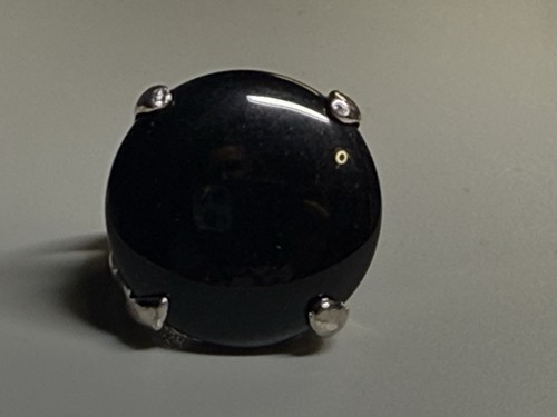 Vintage Ring Silver Tone Metal Round Black Onyx Stone Bold M1/2 - Picture 8 of 9