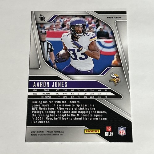 2024 Panini Prizm - Black & White Checkerboard Prizm #186 Aaron Jones Vikings - Bild 2 von 2