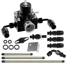 Universal Adjustable Fuel Pressure Regulator Kit 100psi Guage AN6 Fitting Black