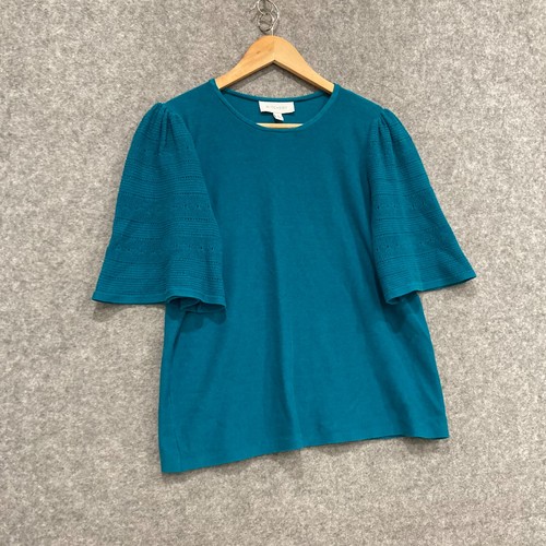 Witchery Top Womens Size Medium Blue Knit Short Sleeve Round Neck Cotton 26706 - Picture 2 of 9