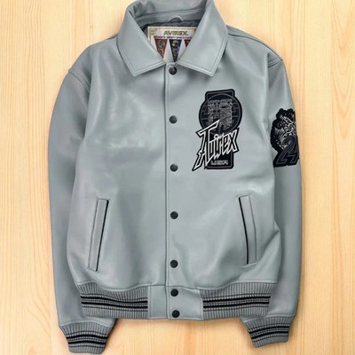 NEW Mens Avirex Genuine Cowhide Leather Bomber Jacket Twin Dragon
