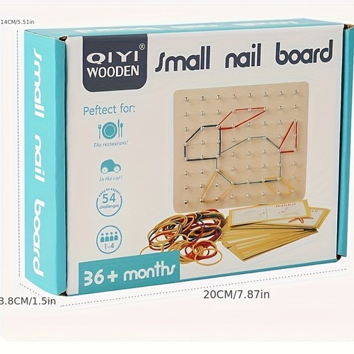 Montessori Educational Toy Wooden Geoboard With Rubber Bands Graphical Math - Picture 6 of 8