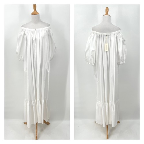ENZA COSTA Tiered Off the Shoulder Dress Womens Small White Maxi Cotton Boho NEW - Picture 3 of 18