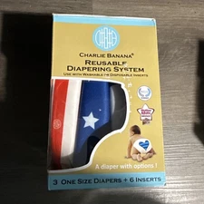 Charlie Banana 3 One Size Diaper + 6 Inserts- BRAND NEW !!! - Red/ White/ Blue