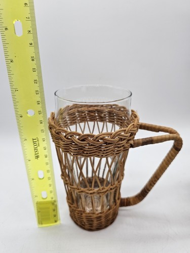 Rattan Pitcher & Set Of 3 Matching Glasses Boho Vintage Beach Tropical Tiki Bar - Picture 7 of 13