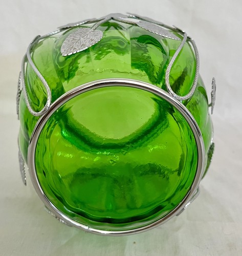 Vtg Emerald Green Glass Biscuit Jar Musikalische Silbermetall-Filigran-Überlagerung 9,5" - Bild 8 von 9