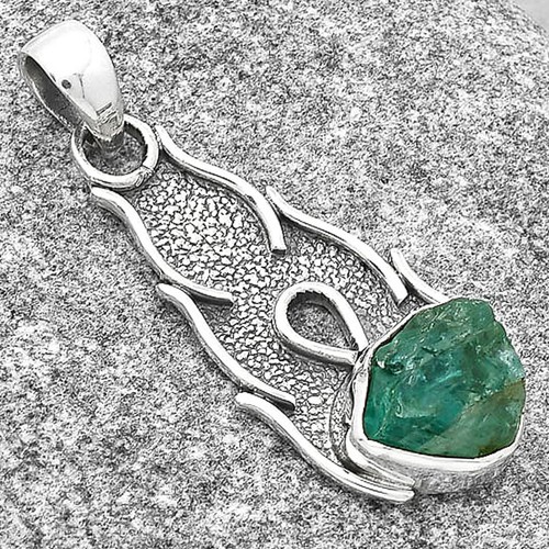 Joyería colgante de plata de ley 925 de Madagascar en bruto con apatita acuática natural P-1400 - Imagen 2 de 5