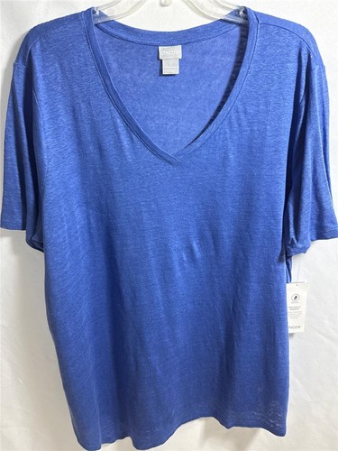NWT CHICO'S Asymmetrical Hem Amparo Blue Linen Tee Shirt Sz - Picture 1 of 1