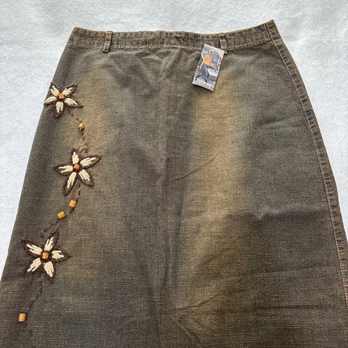 Vintage Y2K Boho Embroidered Hippie 90s Denim Maxi Skirt Womens Size 10 / 44 NWT - Picture 2 of 24