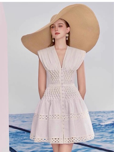 Sommer V-Ausschnitt ärmellos kurz Urlaub Stil Rock Kleid Damen Slim Midikleid - Bild 7 von 22