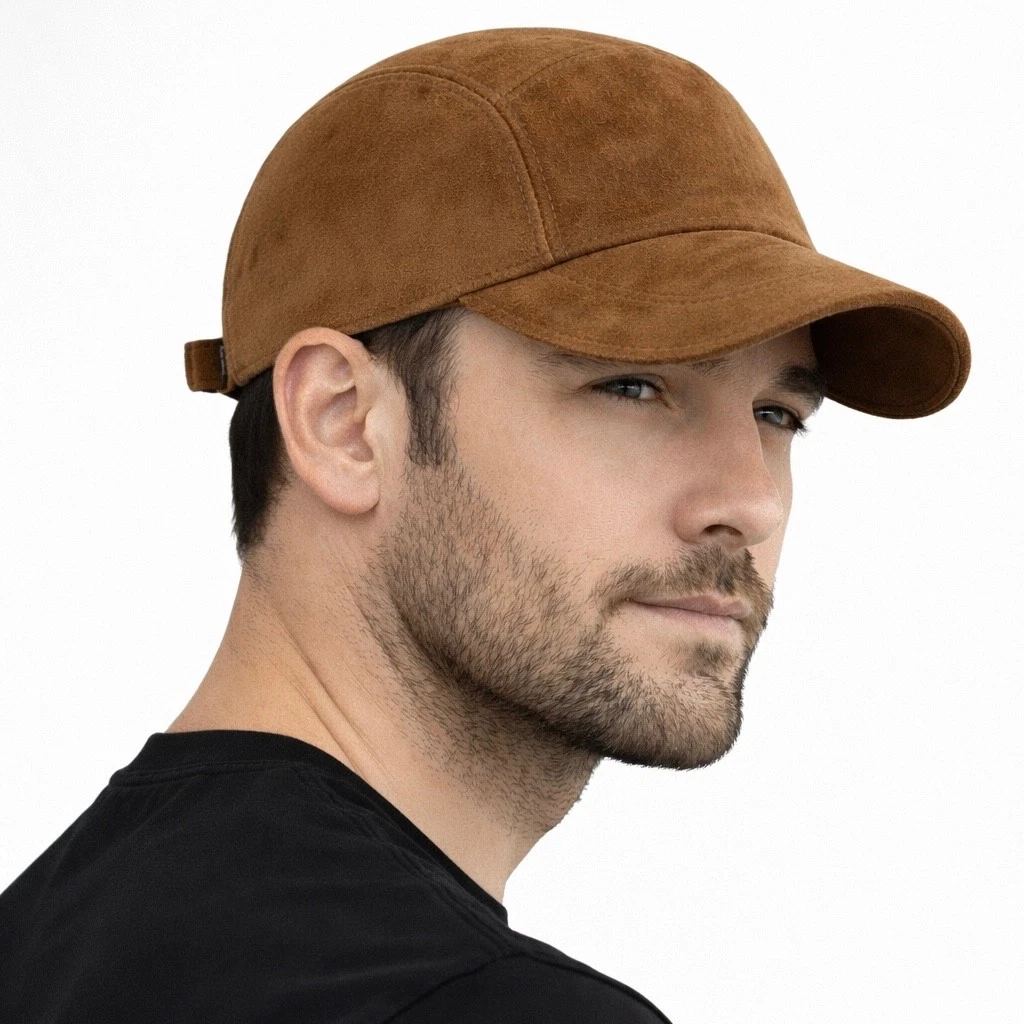 Real Suede Leather Baseball Cap for Men Handmade Sheepskin Leather Hat