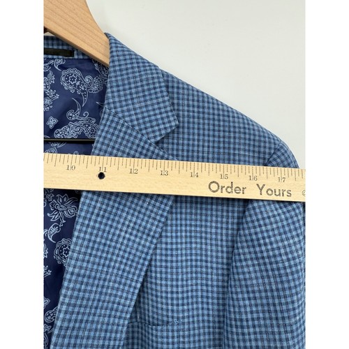 Dormeuil Suit Mens 42 Blue Gingham Wool Linen Blazer Pants 35x31 Luxury Bespoke - Picture 8 of 21