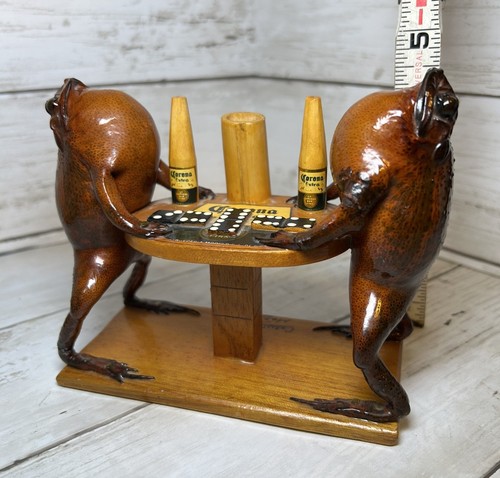 Vintage 4,5" Taxidermie Frosch/Kröten Corona Bier Trinkszene Mexiko Volkskunst - Bild 13 von 13