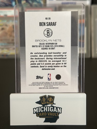 2025 Topps New School Foil Ben Saraf #NS-26 (RC) Brooklyn Nets Basketball - Picture 2 of 2