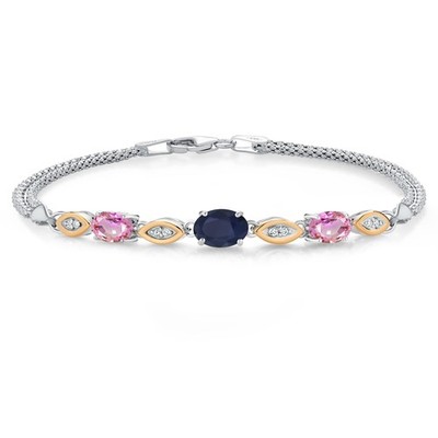 925 Silver and 10K Yellow Gold Sapphire and Pink Sapphire and White Lab Grown