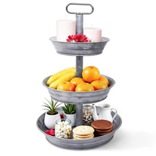 3 Tiered Tray Stand, Metal Tiered Serving Tray with Slanted Sides, Round Seaf...