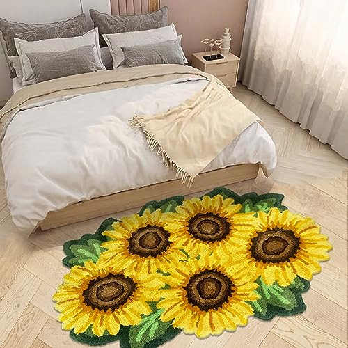 Ultra Soft Sunflower Rug, Fluffy Large Flower Runner for Bedroom Living Room - Picture 2 of 8