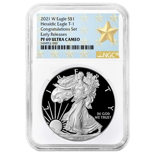 2021-W Proof $1 Type 1 American Silver Eagle Congratulations Set NGC PF69UC ER