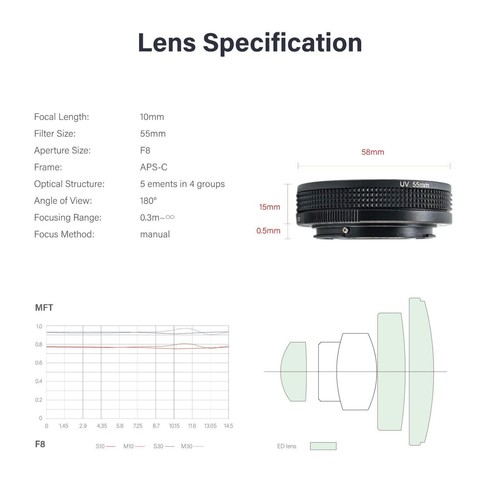 AstrHori 10mm F8 II MF Wide Angle APS-C Fisheye Lens For Fujifilm Fuji X Camera - Picture 2 of 11