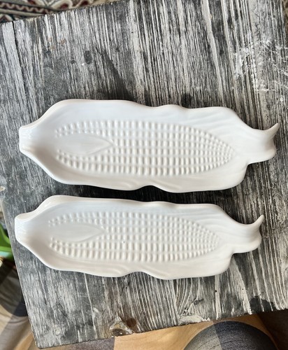Set of 2 Portugal OVER AND BACK Creamy White Ceramic Corn Holder Dishes - Picture 7 of 15