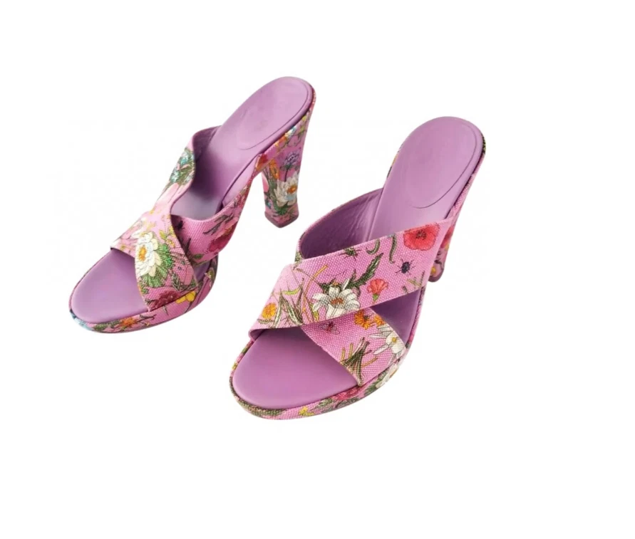 Mules botaniques en lin floral Gucci taille US 7,5 C