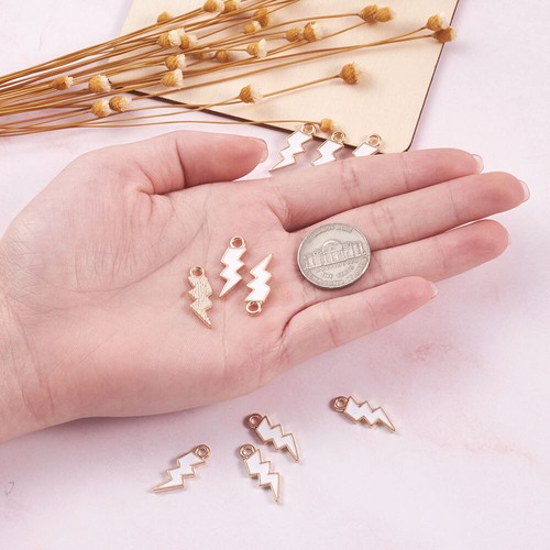 10pcs White Lightning Bolt Alloy Pendants Enamel Metal Dangle Charms 20.5x7.5mm - Picture 6 of 8