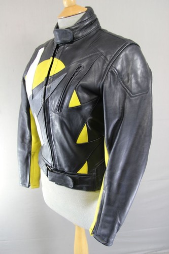 AKITO APOLLO PLUS BLACK, YELLOW, SILVER & WHITE LEATHER BIKER JACKET: SIZE 12 - Picture 4 of 10