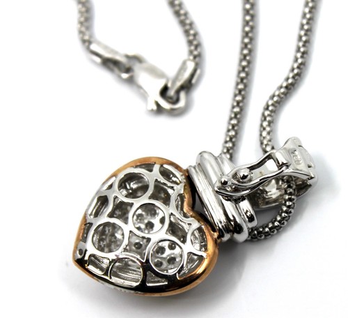 Diamond Puffy Heart Pendant Necklace in 14k Solid White & Rose Gold( 0.65 ctw) - Picture 9 of 13