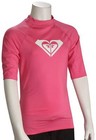 Roxy Girl's Whole Hearted SS Rash Guard - Shocking Pink - New