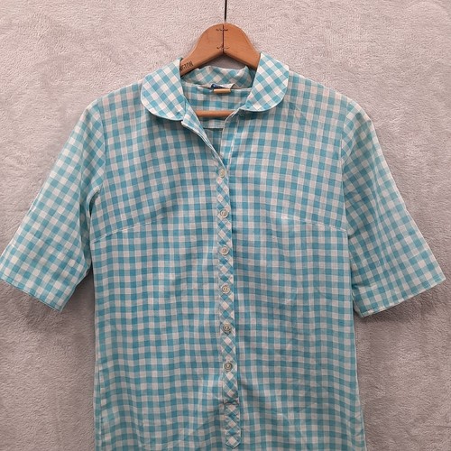 Vintage 1970s Blue White Gingham Button Shift Dress Sears PermaPrest No Size  - Picture 3 of 11