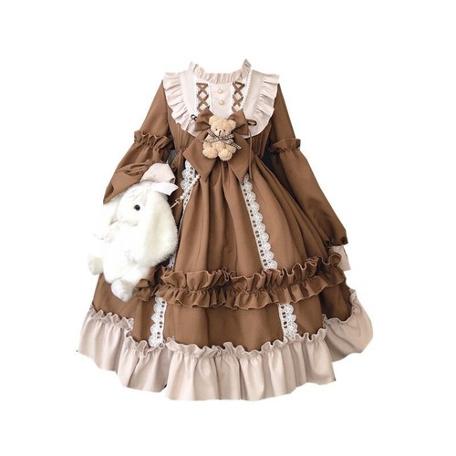 Lady Girls Japanese Lolita Dress Cosplay Costume Kawaii Ruffle Puff Sleeve Retro - Picture 3 of 7