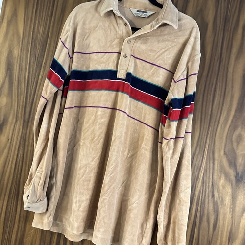 Vintage 60er Shelter Bay - gestreiftes Velour Shirt beige mit farbigen Streifen Gr. L Tall - Bild 8 von 14