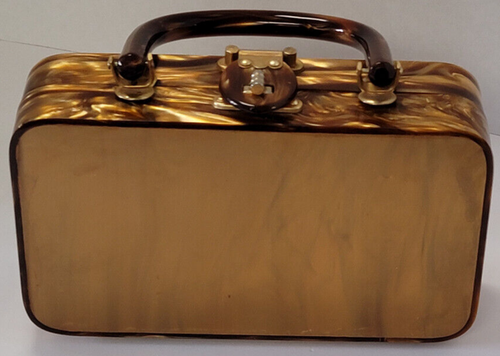 Vtg Walborg Hong Kong Marbled Amber Lucite Purse Handbag Mid-Century - Picture 2 of 12