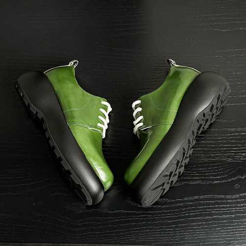 Zapatos de cuero para hombre tacones punta redonda con cordones informales moda británica formales verdes - Imagen 4 de 25