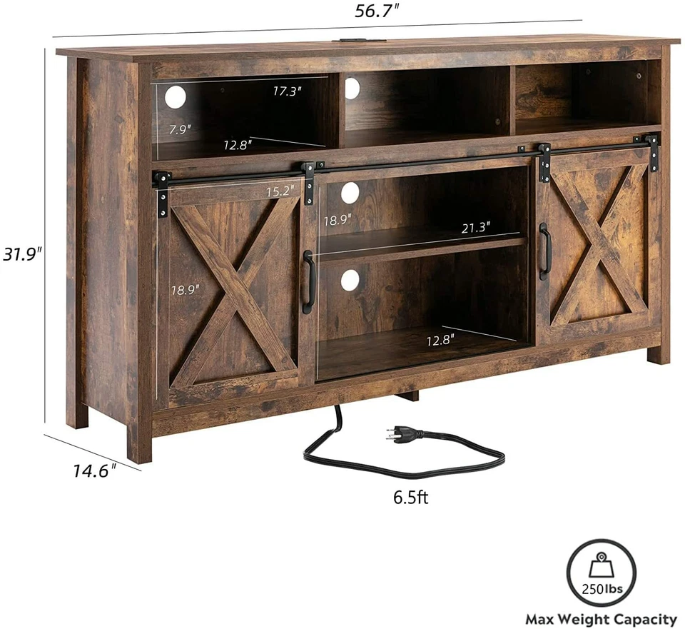 Farmhouse LED Coffee Bar Cabinet Barn Door Sideboard Buffet with Power Outlet - Image 3 of 4