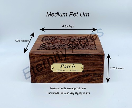 Memorial Wood Pet Cat or Dog Urn With Custom Plate Engraving - Picture 7 of 8