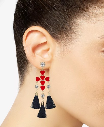 THALIA SODI Gold-Tone Crystal, Heart Cross & Tassel Drop Earrings - Picture 2 of 2
