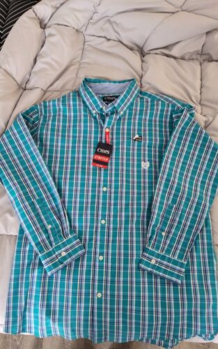 Mens Chaps Easy Care Long Sleeve Plaid Button Formal Shirt XL - New With Tags - Picture 2 of 3