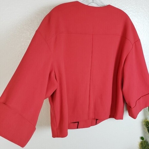 NWOT Nordstrom Collection Blazer Boxy Fit Coral Red sz L Square Neck 3/4 Sleeves - Picture 7 of 12