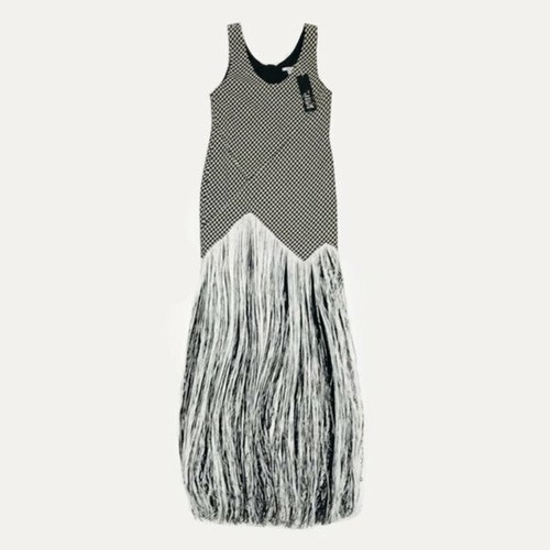 Asilio Shake It Off Houndstooth Fringe Wool Blend Fall Sping Maxi Dress - Picture 4 of 8