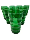 10 Vintage Anchor Hocking Emerald Green Tumblers Glasses Ribbed Whirly Twirly