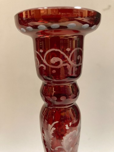 Kerzenhalter Kerzenleuchter rubinrot Glas geschliffen Böhmen 2 Stück 27cm & 17cm - Bild 7 von 10